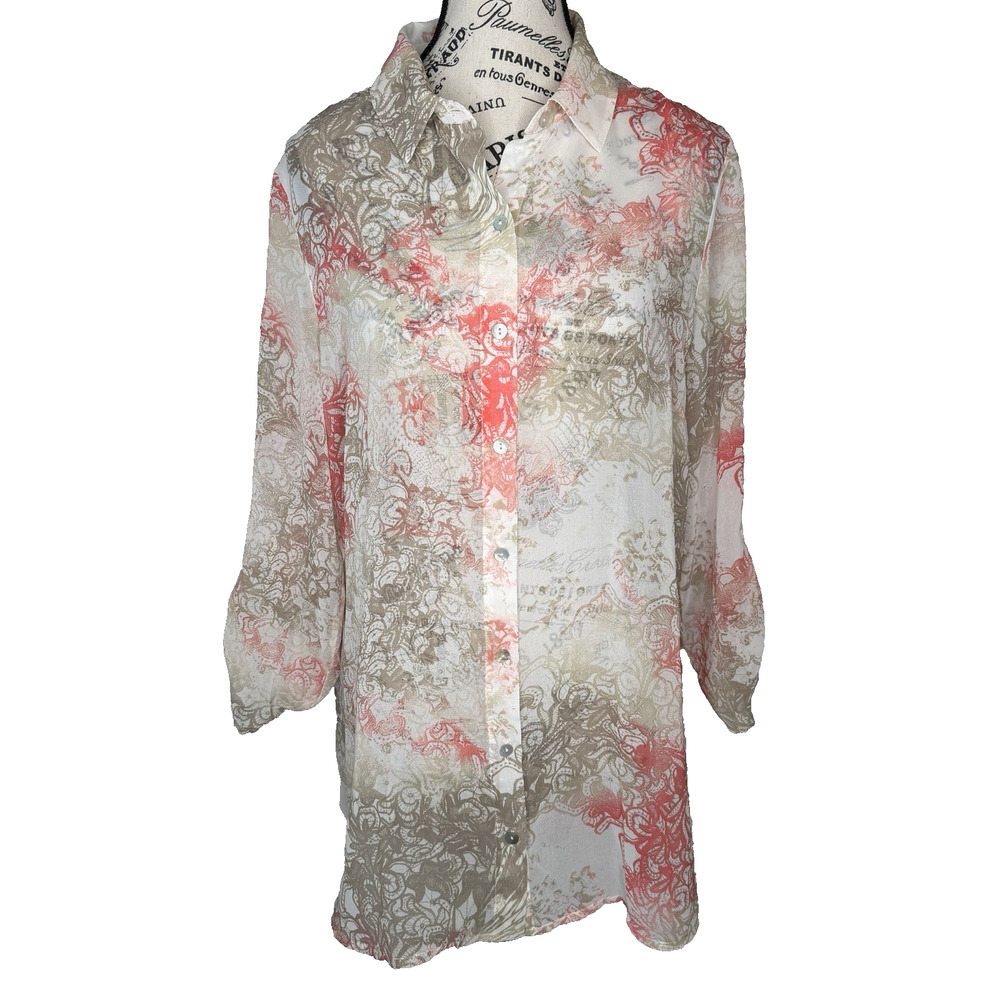 Chico’s Women’s Tunic Size 1 (Med 8) Semi Sheer Cover-up Multicolor High-low Hem
